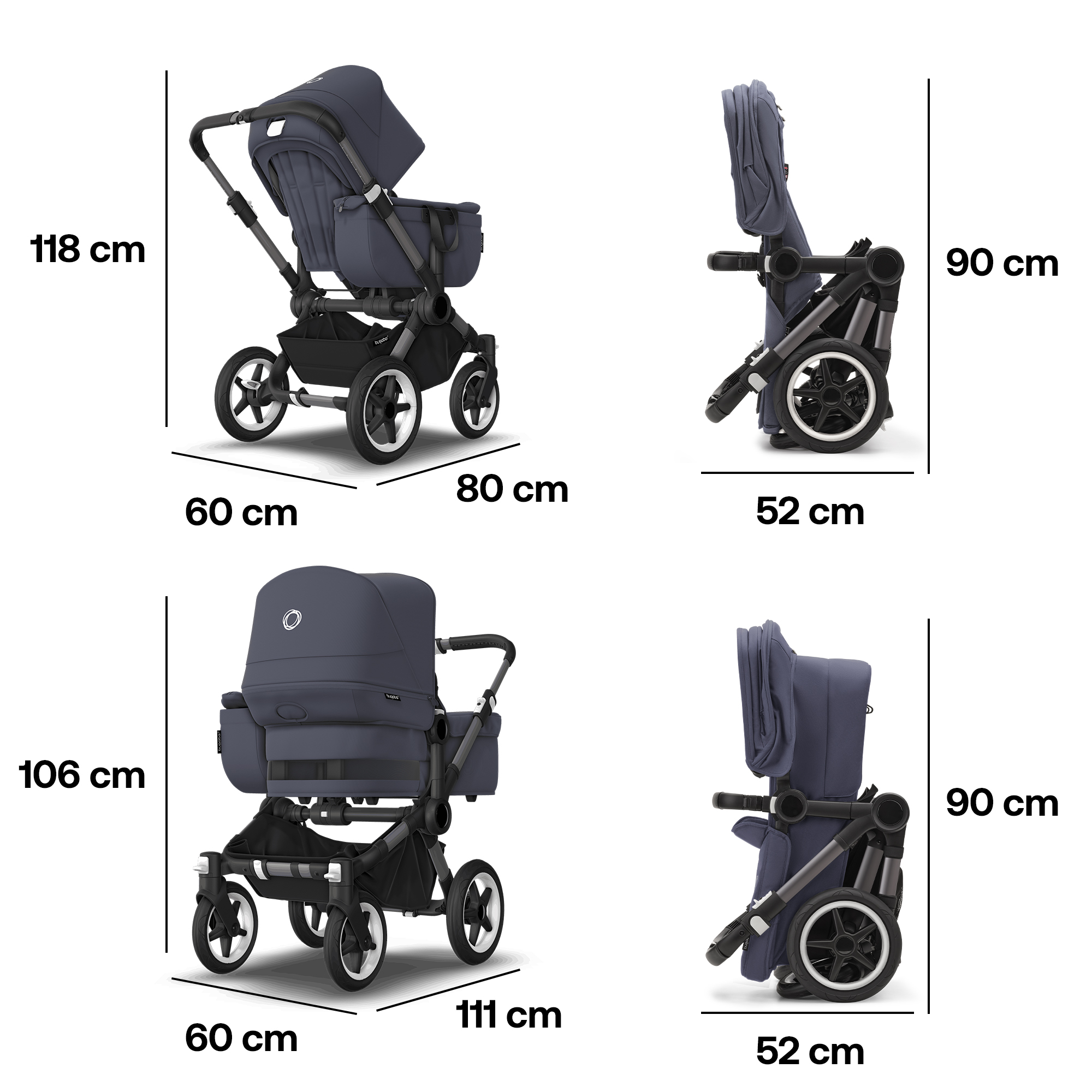 bugaboo Donkey 5 Mono-Kinderwagen, erweiterbar, Stormy Blue