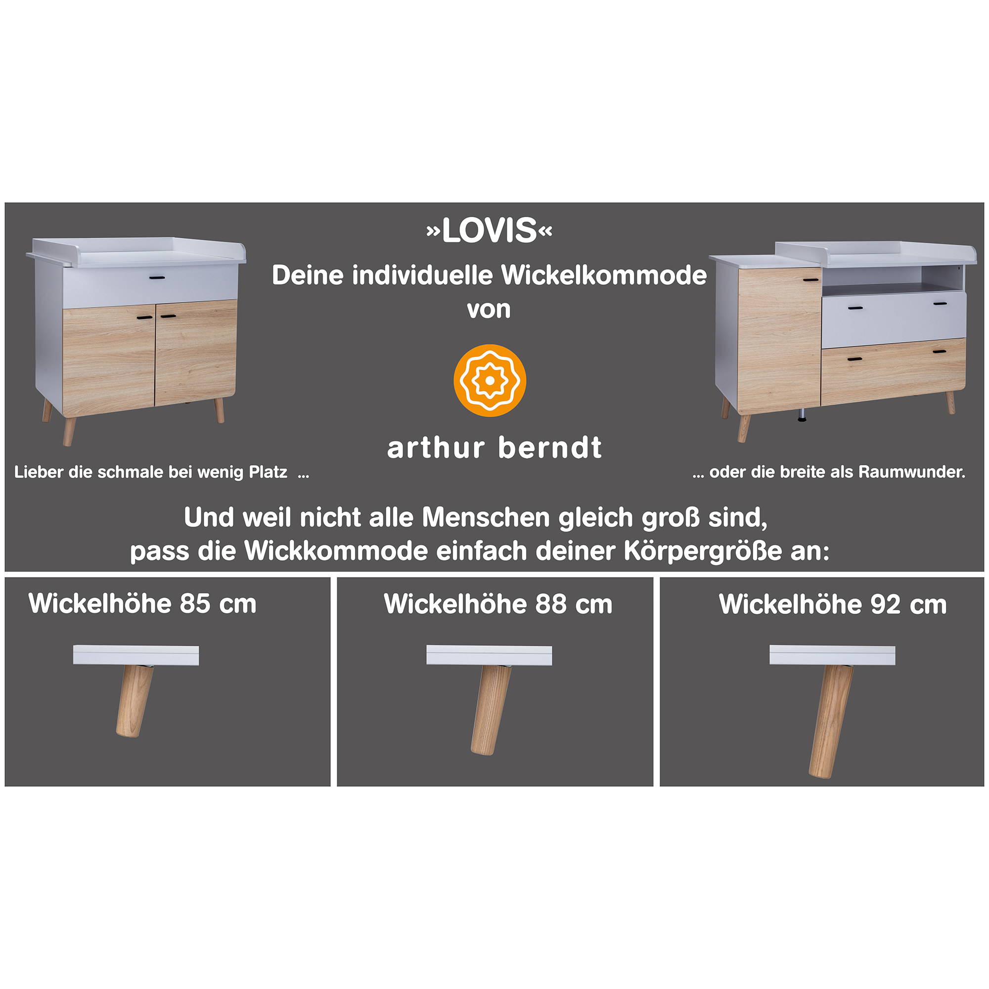 Arthur Berndt 2-teiliges Spar-Set Babyzimmer Lovis mit Kommodenfüßen 85 cm für die schmale Wickelkommode
