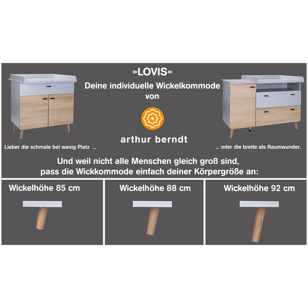 Arthur Berndt 2-teiliges Spar-Set Babyzimmer Lovis mit Kommodenfüßen 88cm für die schmale Wickelkommode
