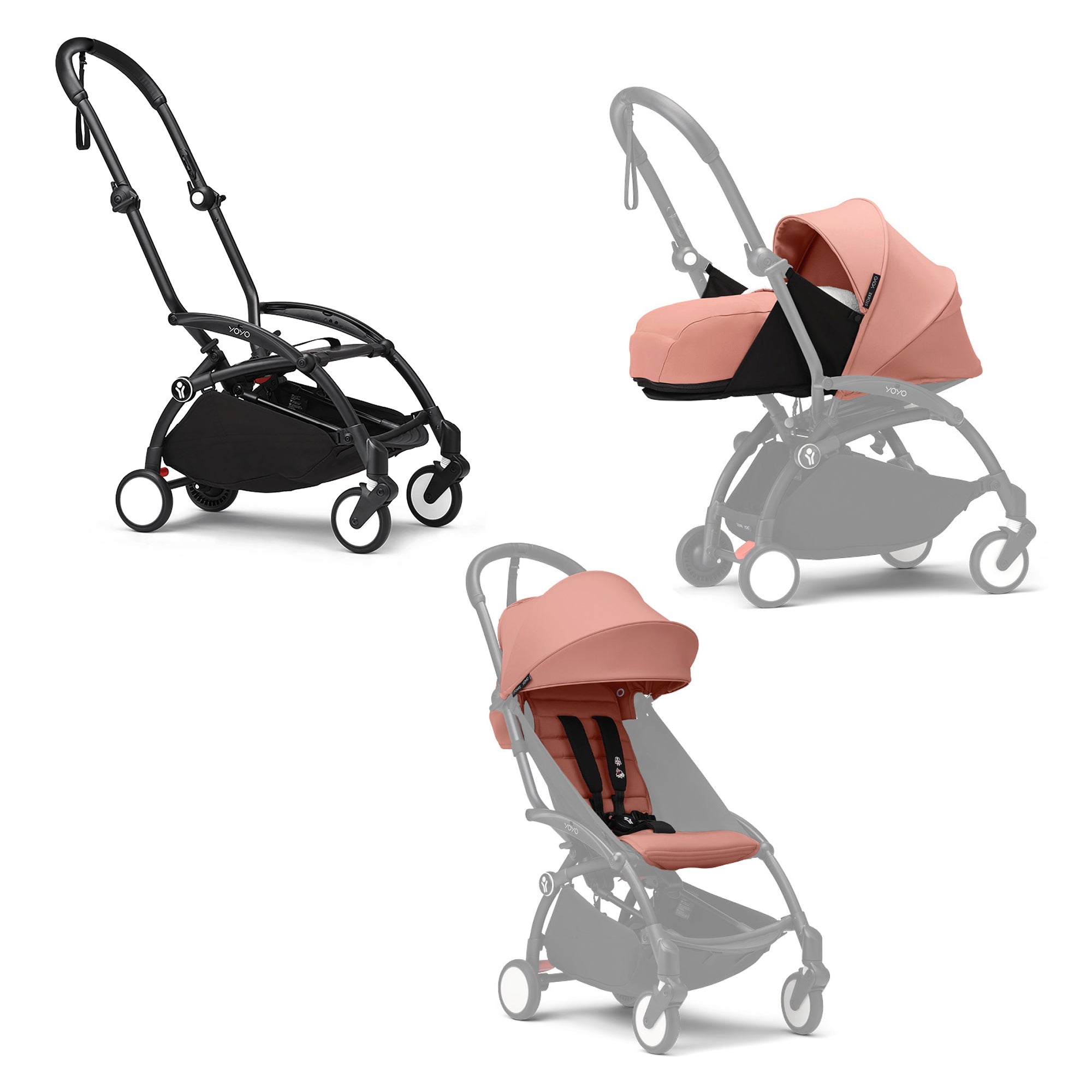 STOKKE Set YOYO³ Gestell Black mit 0+ Neugeborenen-Set und 6+ Farbpaket