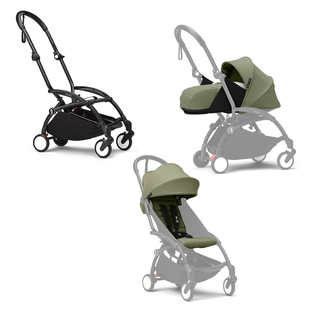 STOKKE Set YOYO³ Gestell Black mit 0+ Neugeborenen-Set und 6+ Farbpaket