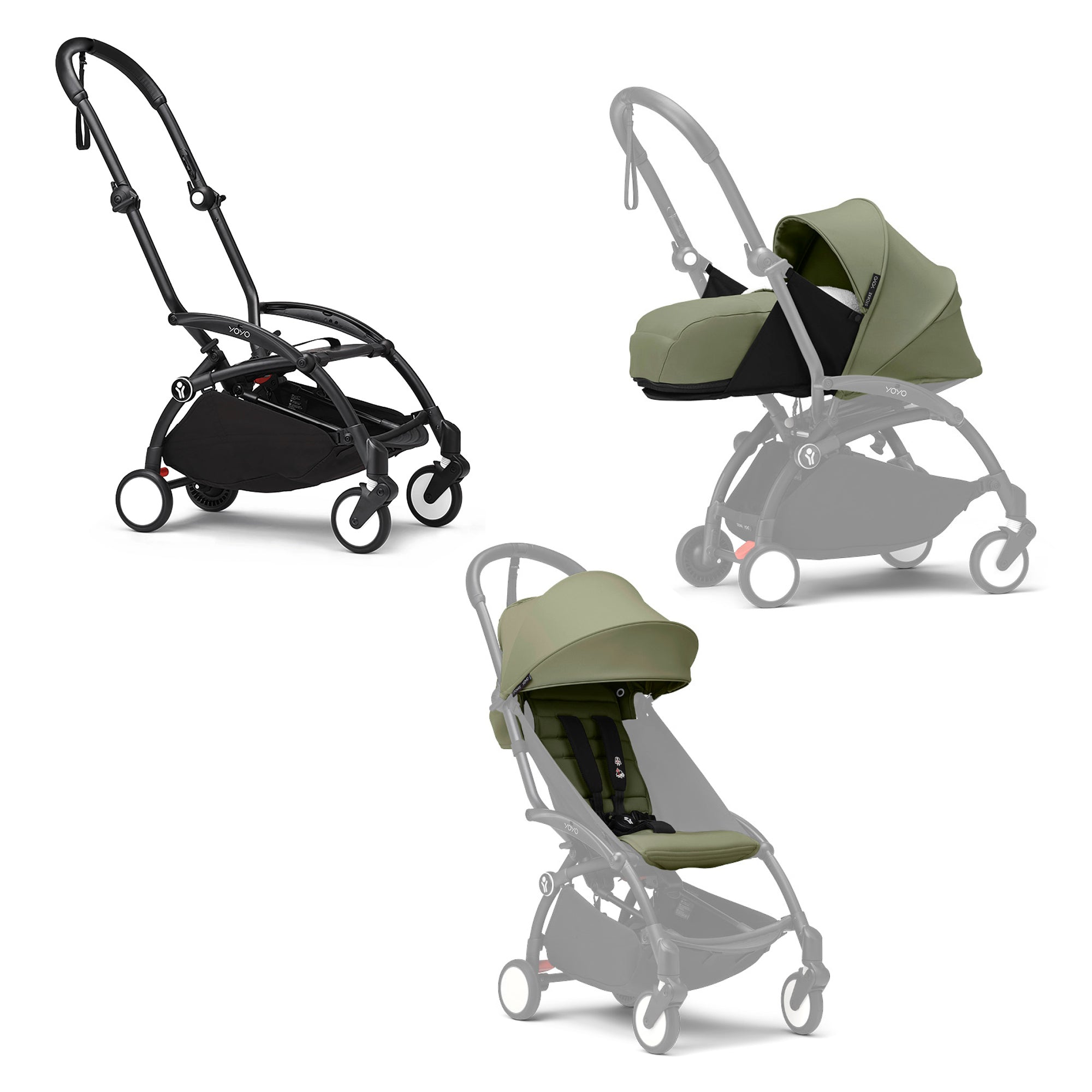 STOKKE Set YOYO³ Gestell Black mit 0+ Neugeborenen-Set und 6+ Farbpaket