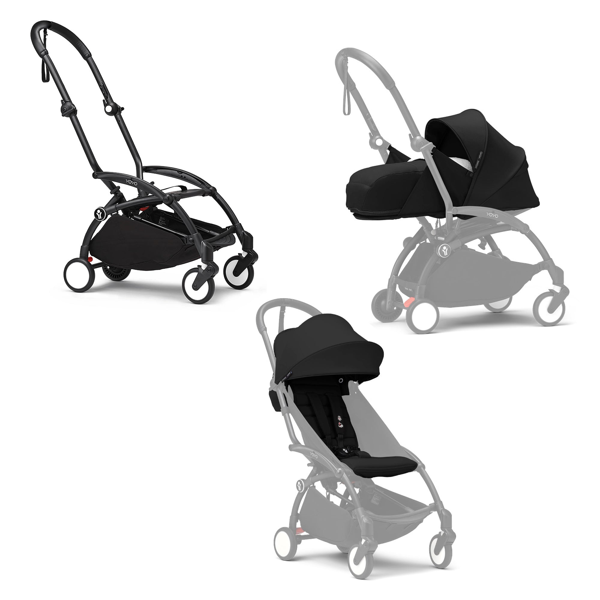 STOKKE Set YOYO³ Gestell Black mit 0+ Neugeborenen-Set und 6+ Farbpaket