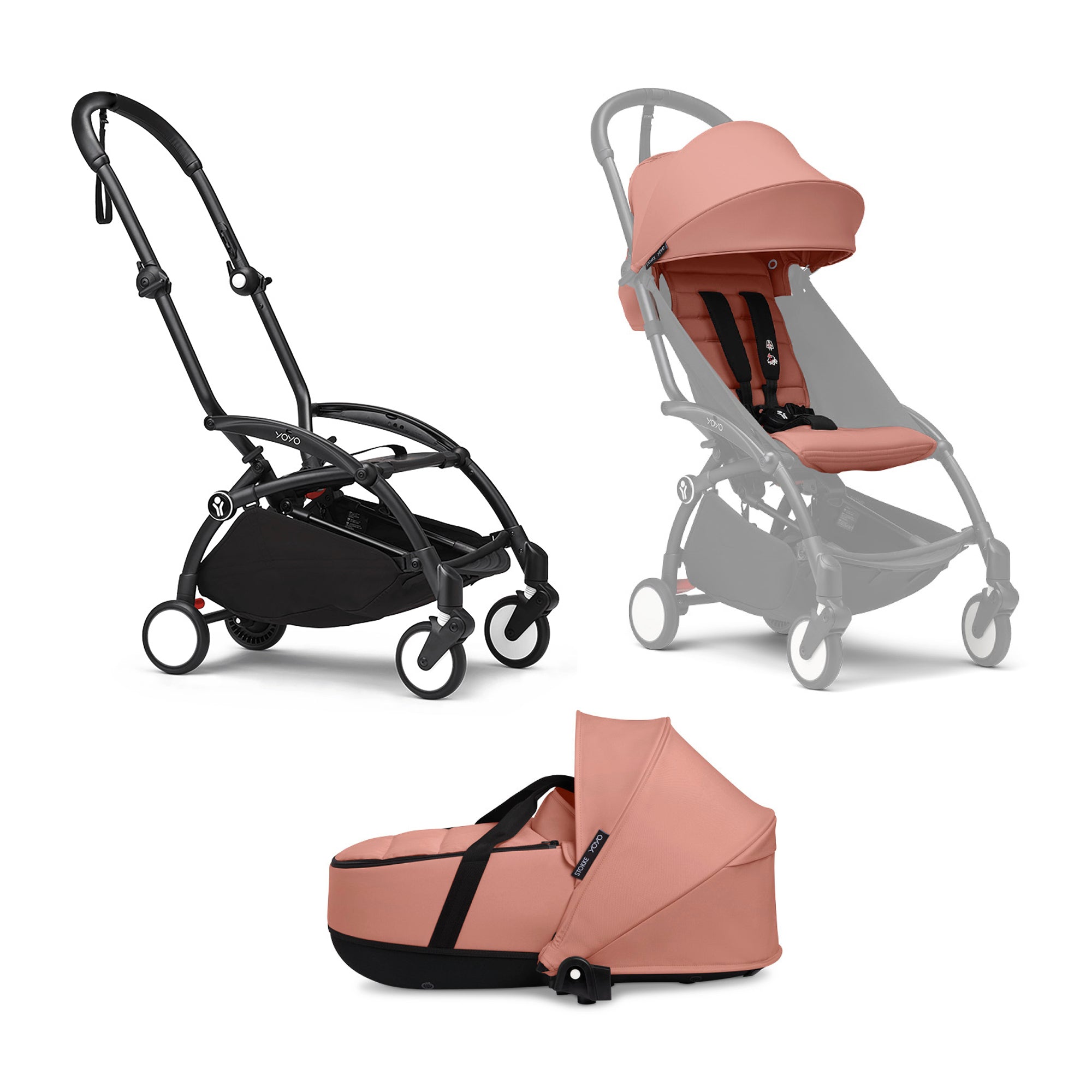 STOKKE Set YOYO³ Gestell Black mit 0+ Liegewanne und 6+ Textilset