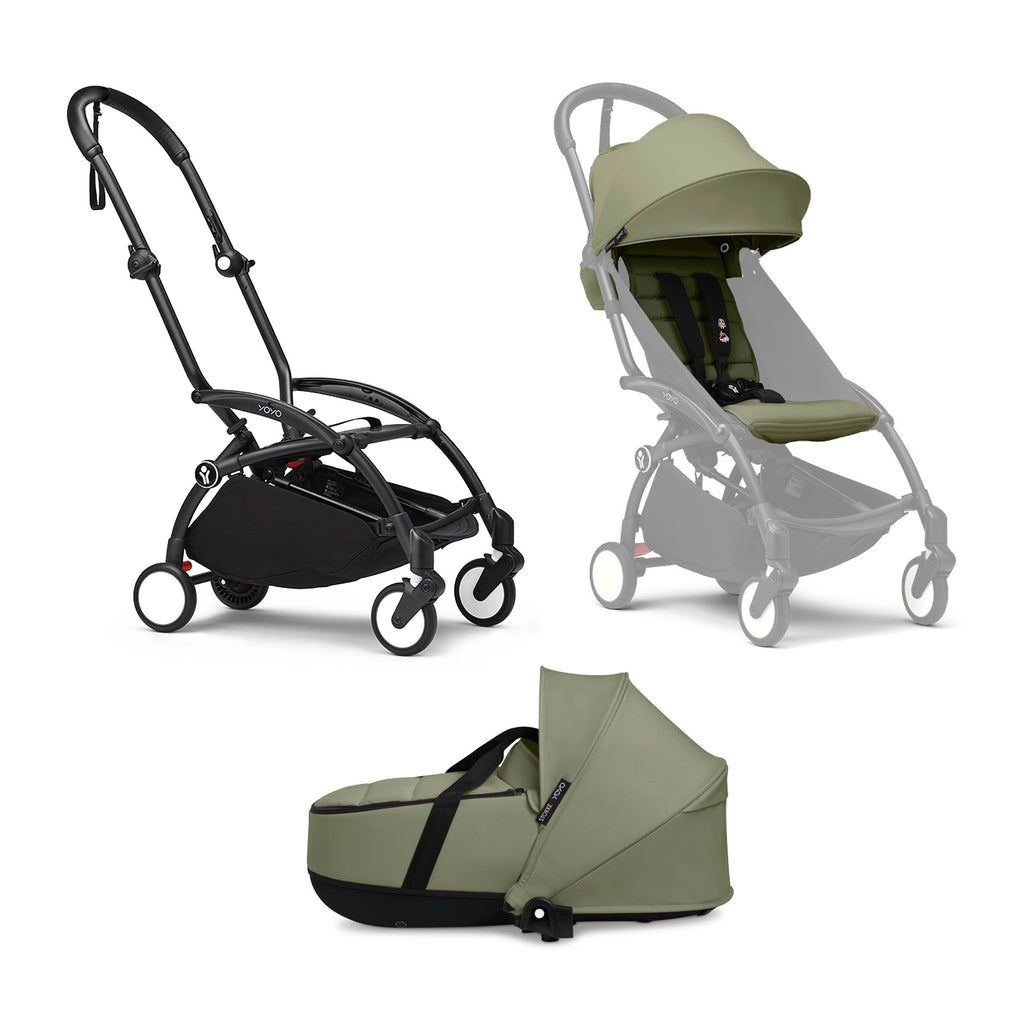 STOKKE Set YOYO³ Gestell Black mit 0+ Liegewanne und 6+ Textilset