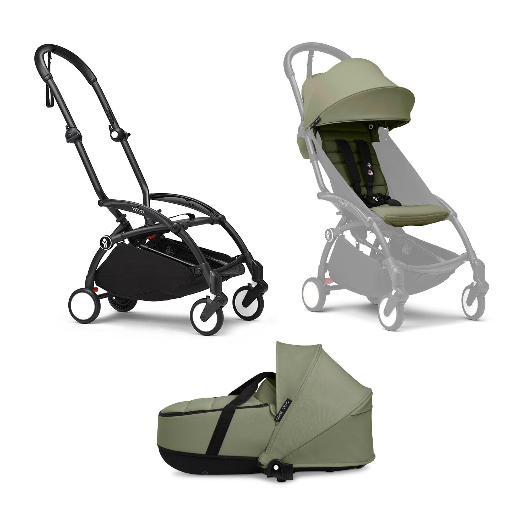 STOKKE Set YOYO³ Gestell Black mit 0+ Liegewanne und 6+ Textilset