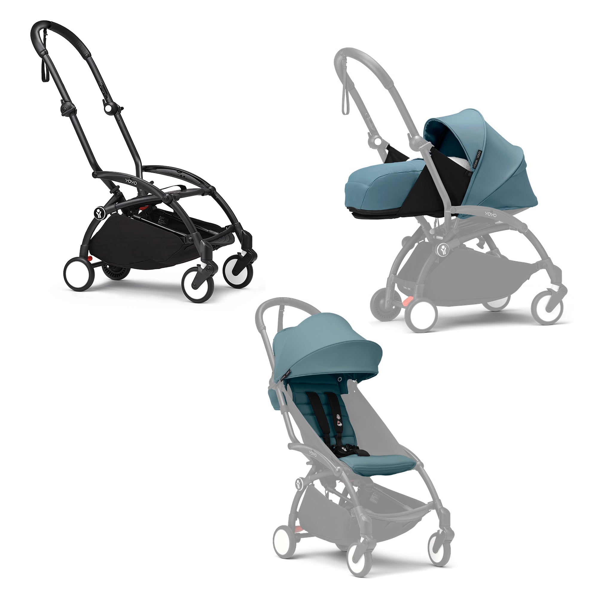 STOKKE Set YOYO³ Gestell Black mit 0+ Neugeborenen-Set und 6+ Farbpaket